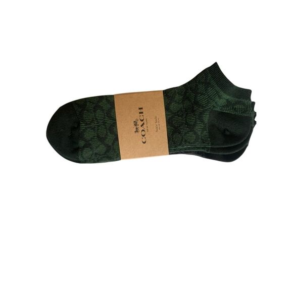 Coach Women’s Signature Ankle Socks Set of Two Green & Gray Logo Pattern, NWT - Picture 2 of 3